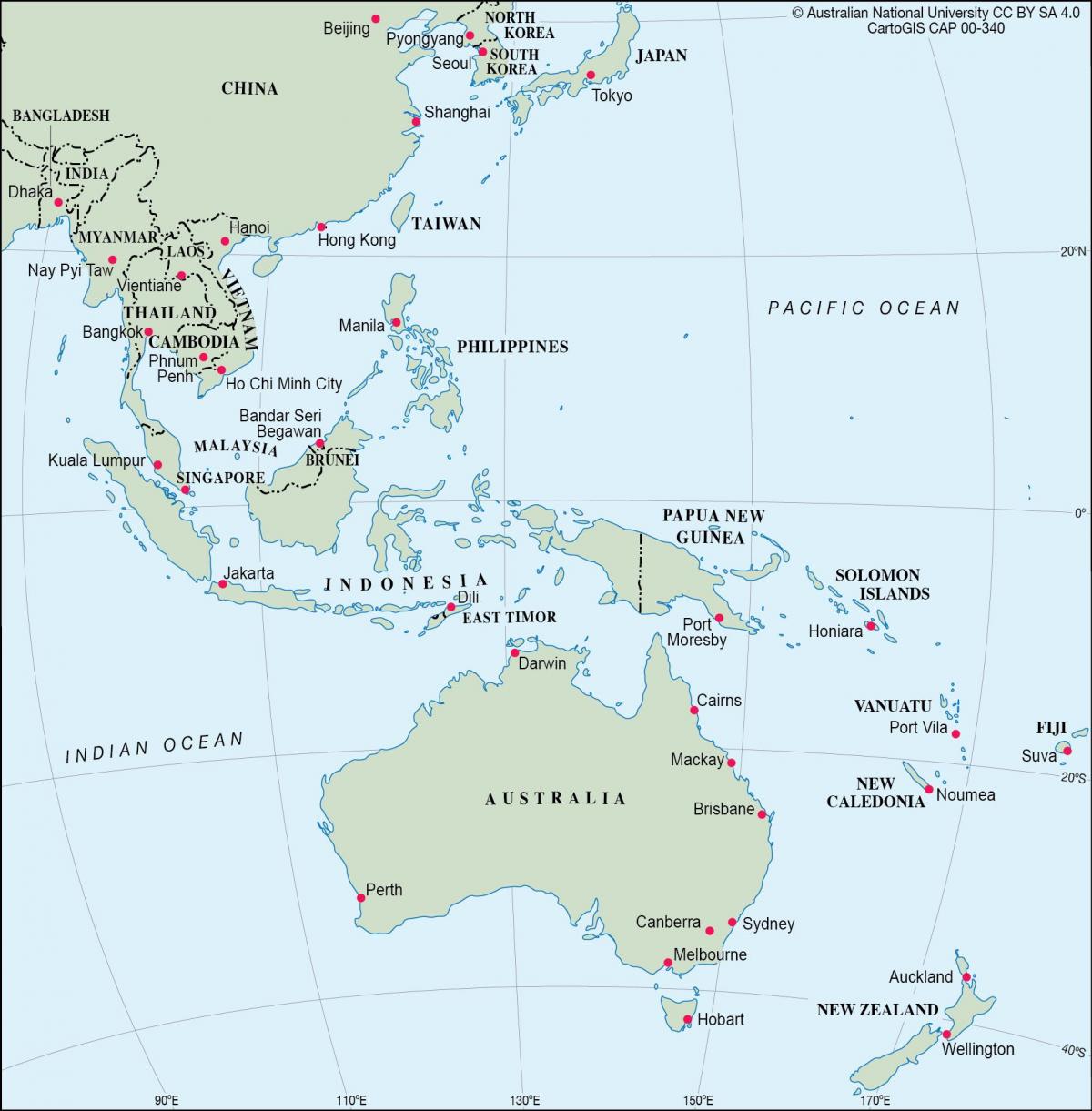 Расположение Австралии на карте Океании