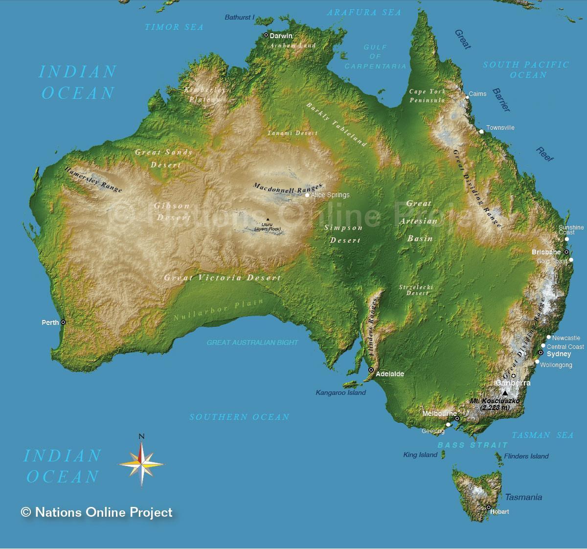 Карта гор Австралии