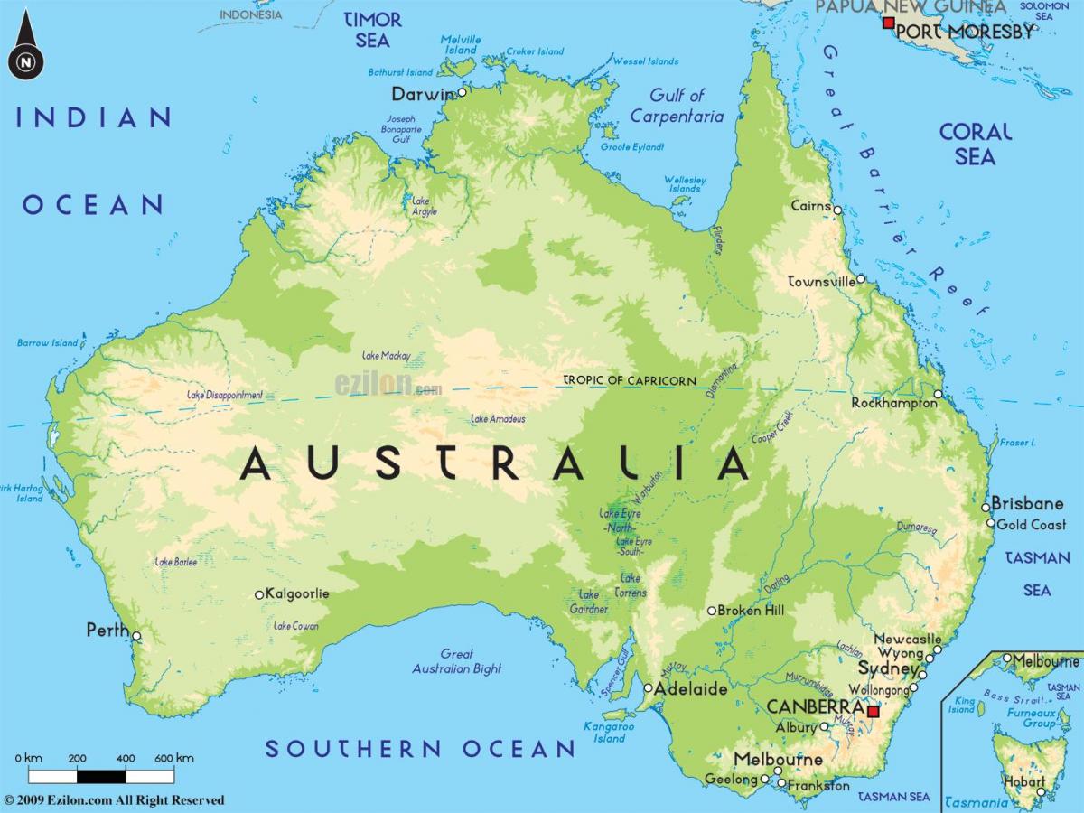 карта рельефа Австралии